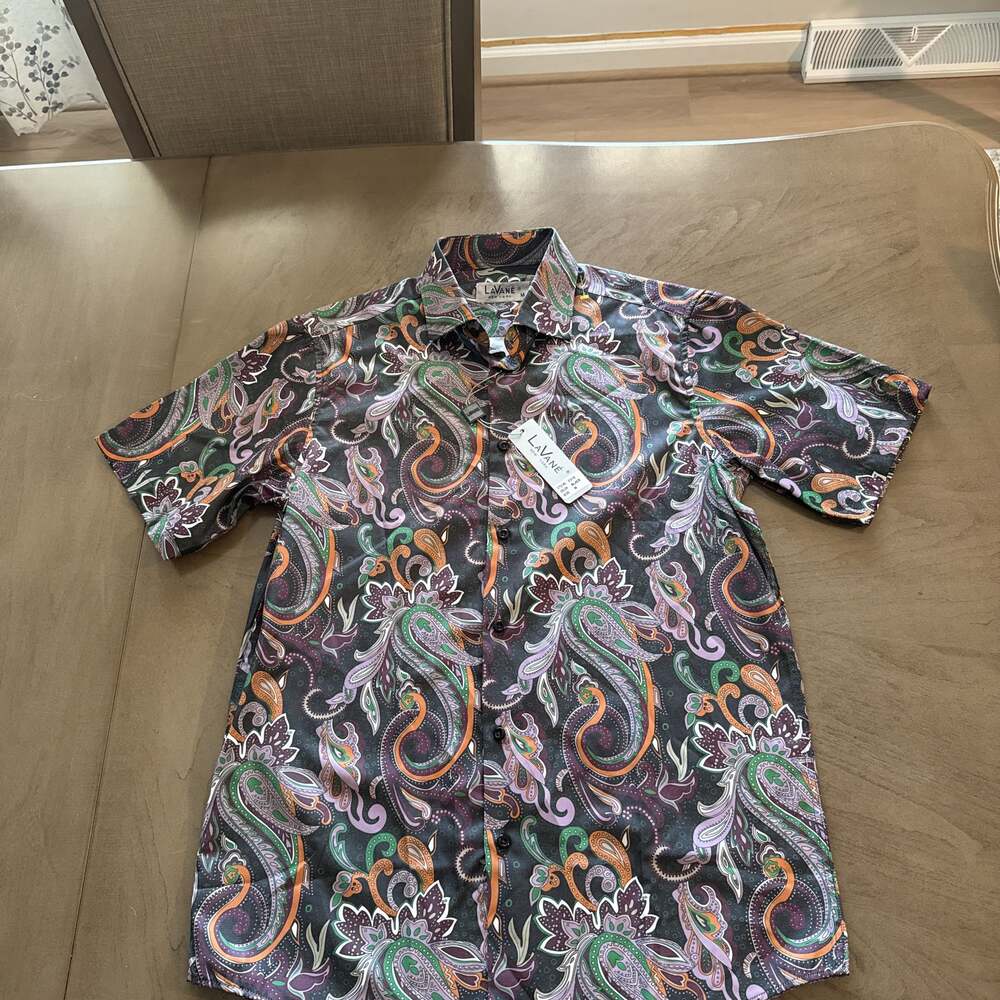 Lavane Men's Short Sleeve Paisley Print Sport Shirt